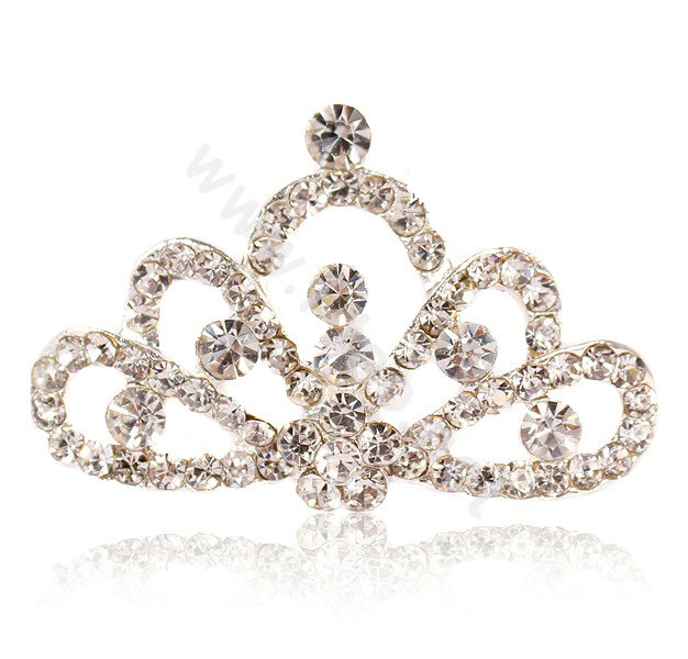 Mini Crown Alloy Hair Accessories Rhinestone Crystal Hair Pin Clip Combs - White