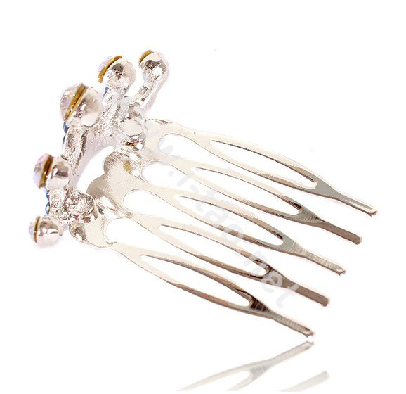 Mini Crown Hair Accessories Alloy Crystal Rhinestone Hair Pin Clip Combs - Pink