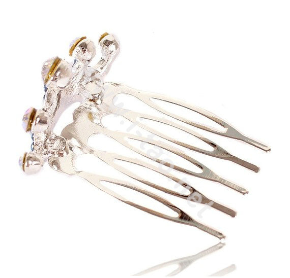 Mini Crown Hair Accessories Alloy Crystal Rhinestone Hair Pin Clip Combs - White