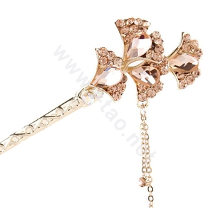 Retro Tassel Crystal Rhinestone Flower Hairpin Hair Clasp Clip Fork Stick - Champagne
