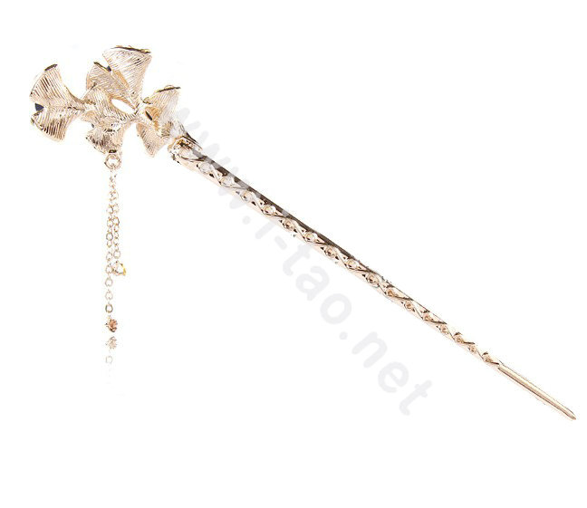 Retro Tassel Crystal Rhinestone Flower Hairpin Hair Clasp Clip Fork Stick - Purple