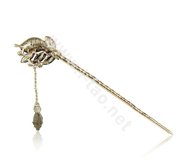Retro Tassel Crystal Rhinestone Leaf Hairpin Hair Clasp Clip Fork Stick - Purple