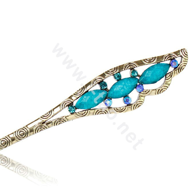 Retro Tassel Crystal Rhinestone Wing Hairpin Hair Clasp Clip Fork Stick - Blue
