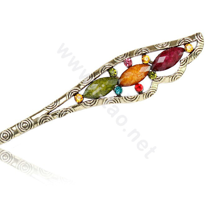 Retro Tassel Crystal Rhinestone Wing Hairpin Hair Clasp Clip Fork Stick - Multicolor