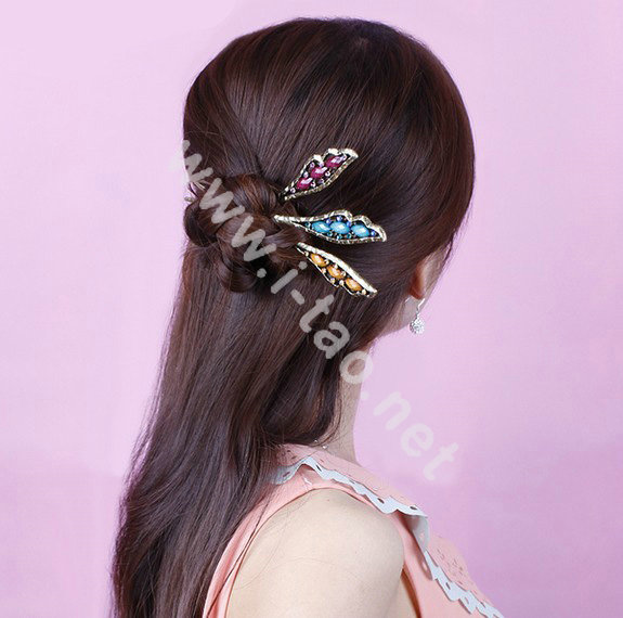 Retro Tassel Crystal Rhinestone Wing Hairpin Hair Clasp Clip Fork Stick - Multicolor