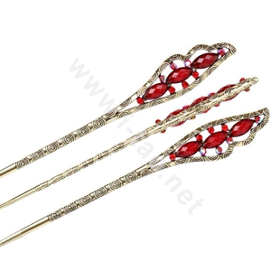 Retro Tassel Crystal Rhinestone Wing Hairpin Hair Clasp Clip Fork Stick - Red