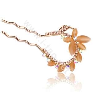 U Shape HairPin Rhinestone Crystal Butterfly Hair Clip Comb Fork Stick - Champagne