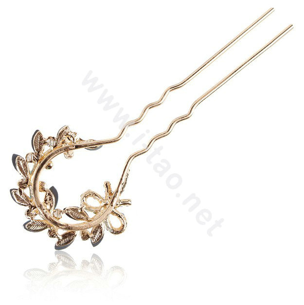 U Shape HairPin Rhinestone Crystal Flower Hair Clip Comb Fork Stick - Blue