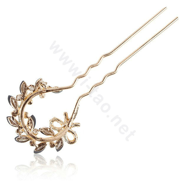 U Shape HairPin Rhinestone Crystal Flower Hair Clip Comb Fork Stick - Champagne