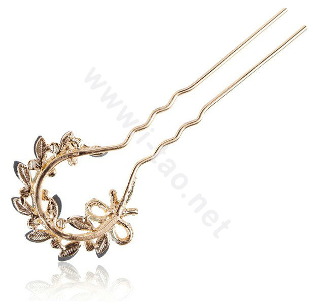 U Shape HairPin Rhinestone Crystal Flower Hair Clip Comb Fork Stick - Purple