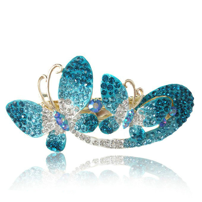 Crystal Rhinestone Butterfly Hair Clip Barrette Metal Hair Slide - Blue