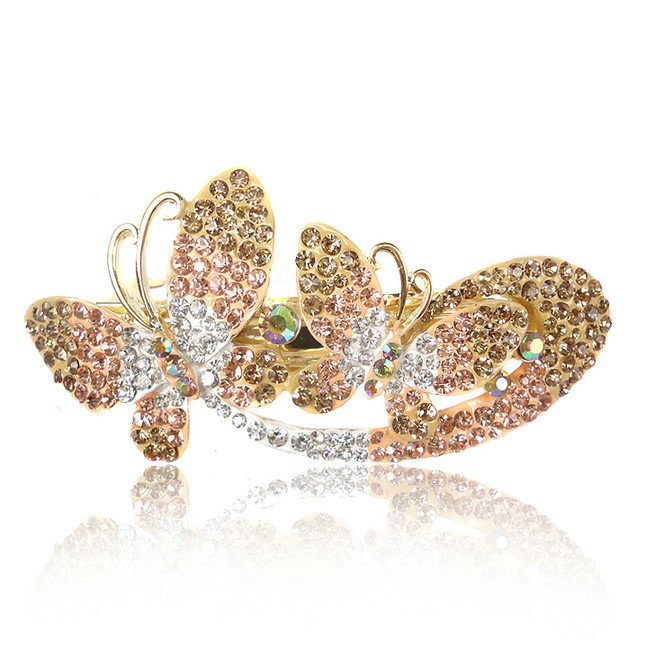 Crystal Rhinestone Butterfly Hair Clip Barrette Metal Hair Slide - Champagne