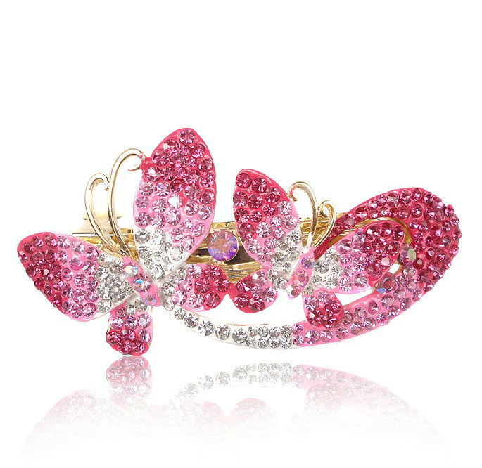 Crystal Rhinestone Butterfly Hair Clip Barrette Metal Hair Slide - Pink