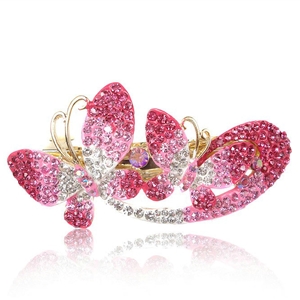 Crystal Rhinestone Butterfly Hair Clip Barrette Metal Hair Slide - Pink