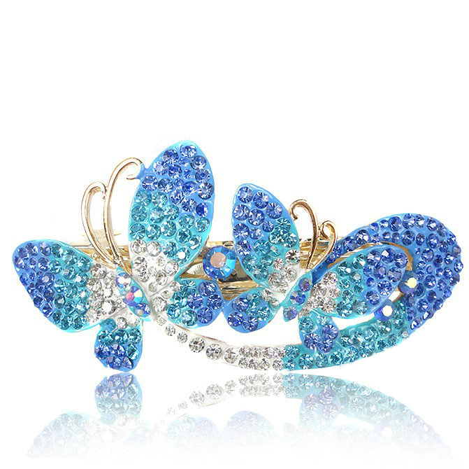 Crystal Rhinestone Butterfly Hair Clip Barrette Metal Hair Slide - Sky blue