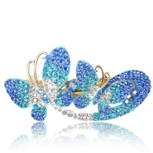 Crystal Rhinestone Butterfly Hair Clip Barrette Metal Hair Slide - Sky blue