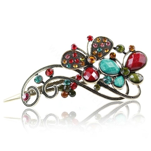 Crystal Rhinestone Butterfly Retro Hairpin Duckbill Clip Hair Slide Clamp - Multicolor
