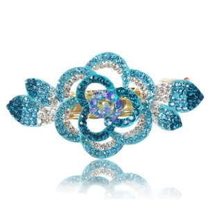 Crystal Rhinestone Flower Hair Clip Barrette Metal Hair Slide - Blue