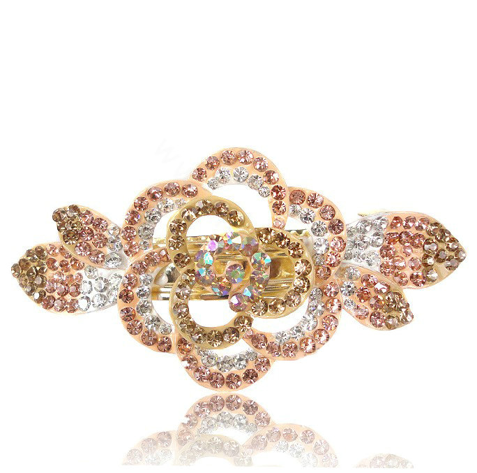 Crystal Rhinestone Flower Hair Clip Barrette Metal Hair Slide - Champagne
