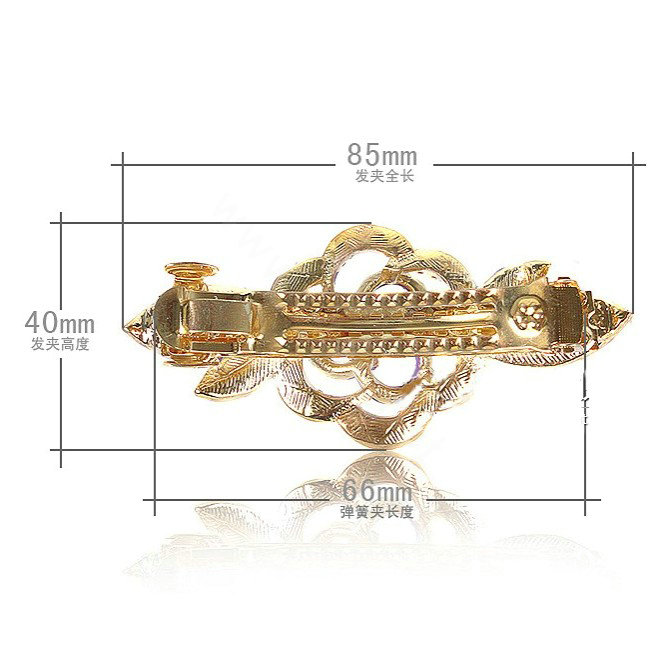 Crystal Rhinestone Flower Hair Clip Barrette Metal Hair Slide - Champagne