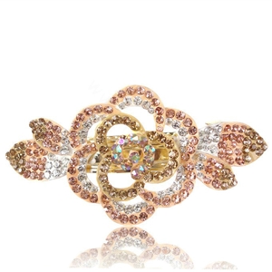 Crystal Rhinestone Flower Hair Clip Barrette Metal Hair Slide - Champagne