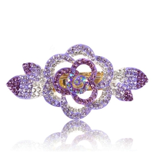 Crystal Rhinestone Flower Hair Clip Barrette Metal Hair Slide - Purple