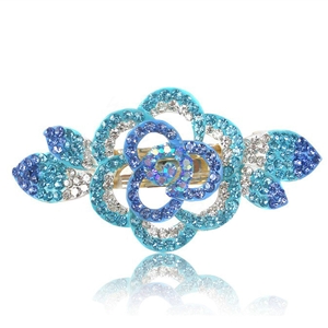 Crystal Rhinestone Flower Hair Clip Barrette Metal Hair Slide - Sky blue