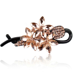 Crystal Rhinestone Flower Twist Hair Clip Slide Clamp Hair Accessories - Champagne