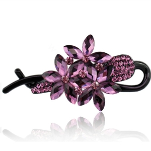 Crystal Rhinestone Flower Twist Hair Clip Slide Clamp Hair Accessories - Purple