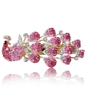 Crystal Rhinestone Peacock Hair Barrette Clip Metal Hair Slide - Pink