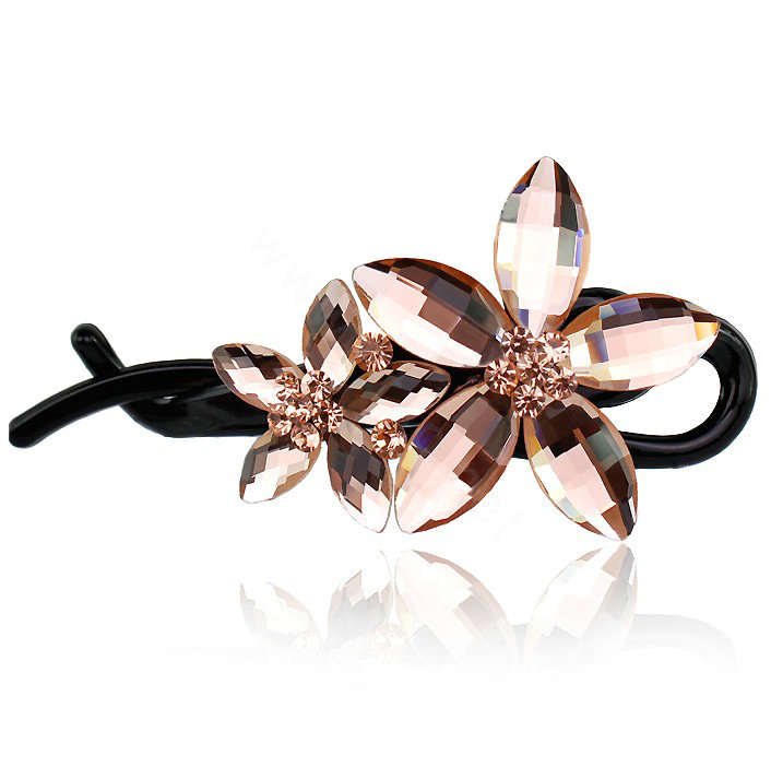 Diamond Crystal Flower Twist Hair Clip Slide Clamp Hair Accessories - Champagne