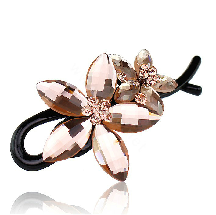 Diamond Crystal Flower Twist Hair Clip Slide Clamp Hair Accessories - Champagne