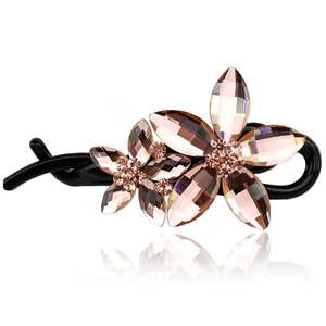 Diamond Crystal Flower Twist Hair Clip Slide Clamp Hair Accessories - Champagne