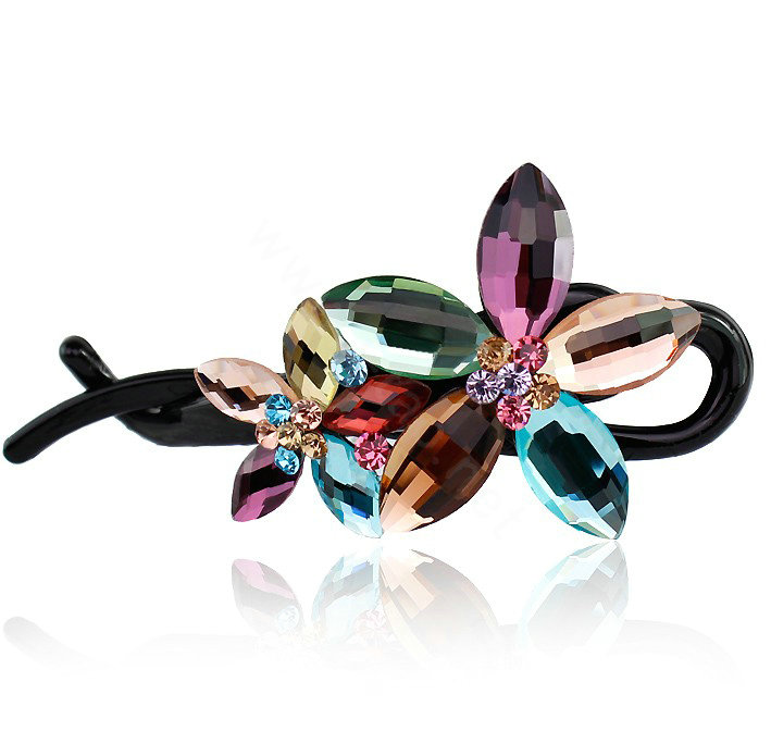 Diamond Crystal Flower Twist Hair Clip Slide Clamp Hair Accessories - Multicolor