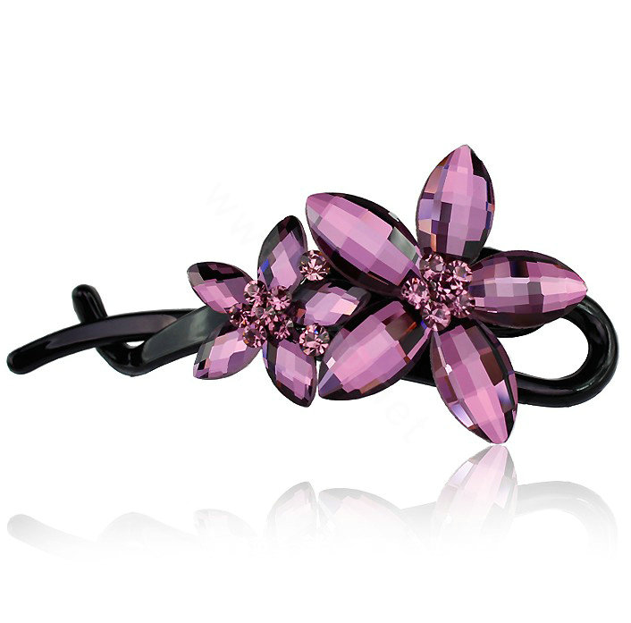 Diamond Crystal Flower Twist Hair Clip Slide Clamp Hair Accessories - Purple