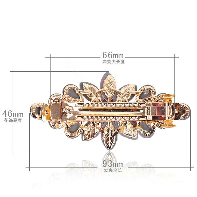 Luxury Crystal Rhinestone Flower Hair Barrette Clip Metal Hair Slide - Coffee