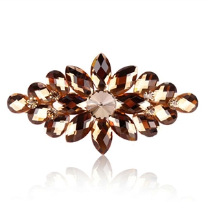 Luxury Crystal Rhinestone Flower Hair Barrette Clip Metal Hair Slide - Coffee