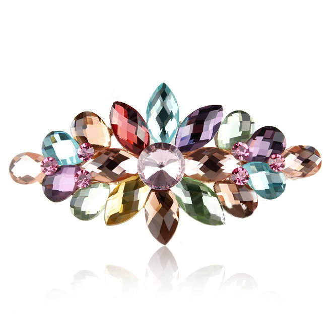Luxury Crystal Rhinestone Flower Hair Barrette Clip Metal Hair Slide - Multicolor