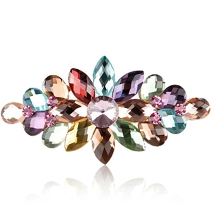 Luxury Crystal Rhinestone Flower Hair Barrette Clip Metal Hair Slide - Multicolor