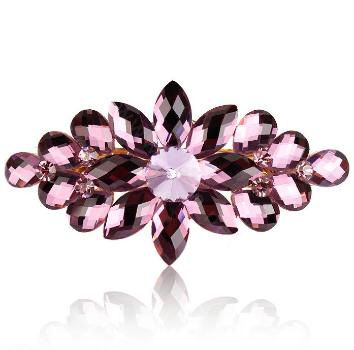 Luxury Crystal Rhinestone Flower Hair Barrette Clip Metal Hair Slide - Purple
