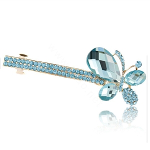 Rhinestone Crystal Butterfly Hair Barrette Clip Metal Hair Slide - Blue
