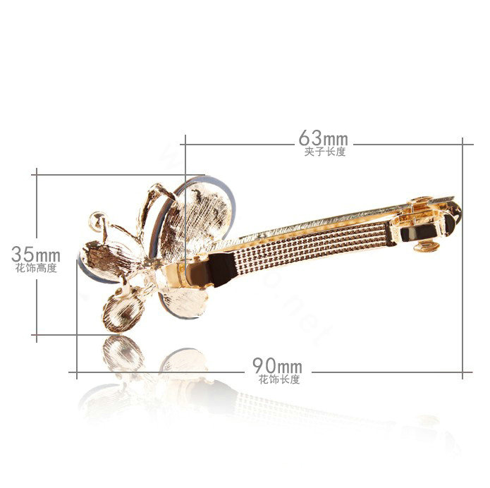 Rhinestone Crystal Butterfly Hair Barrette Clip Metal Hair Slide - Coffee