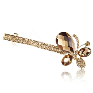 Rhinestone Crystal Butterfly Hair Barrette Clip Metal Hair Slide - Coffee