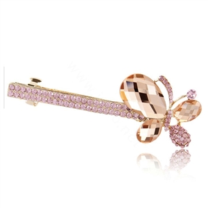 Rhinestone Crystal Butterfly Hair Barrette Clip Metal Hair Slide - Pink