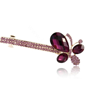 Rhinestone Crystal Butterfly Hair Barrette Clip Metal Hair Slide - Purple