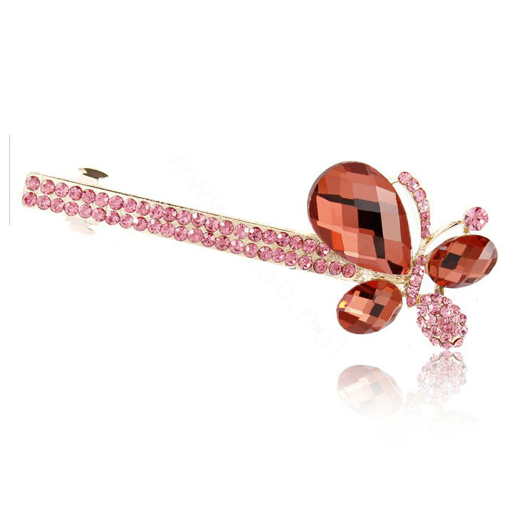 Rhinestone Crystal Butterfly Hair Barrette Clip Metal Hair Slide - Red