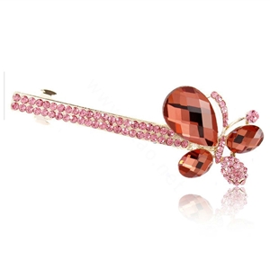 Rhinestone Crystal Butterfly Hair Barrette Clip Metal Hair Slide - Red
