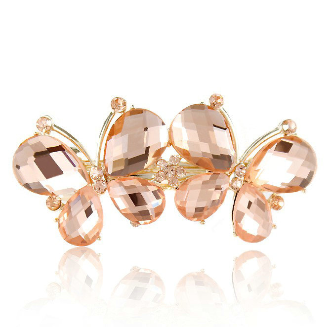 Rhinestone Crystal Butterfly Hair Clip Barrette Metal Hair Slide - Champagne