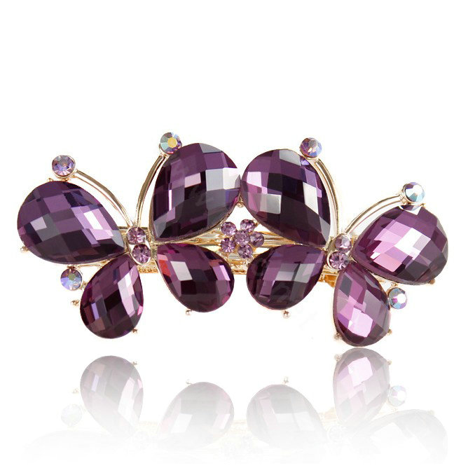 Rhinestone Crystal Butterfly Hair Clip Barrette Metal Hair Slide - Purple