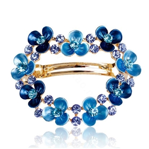 Rhinestone Crystal Floral Hair Barrette Clip Metal Hair Slide - Blue